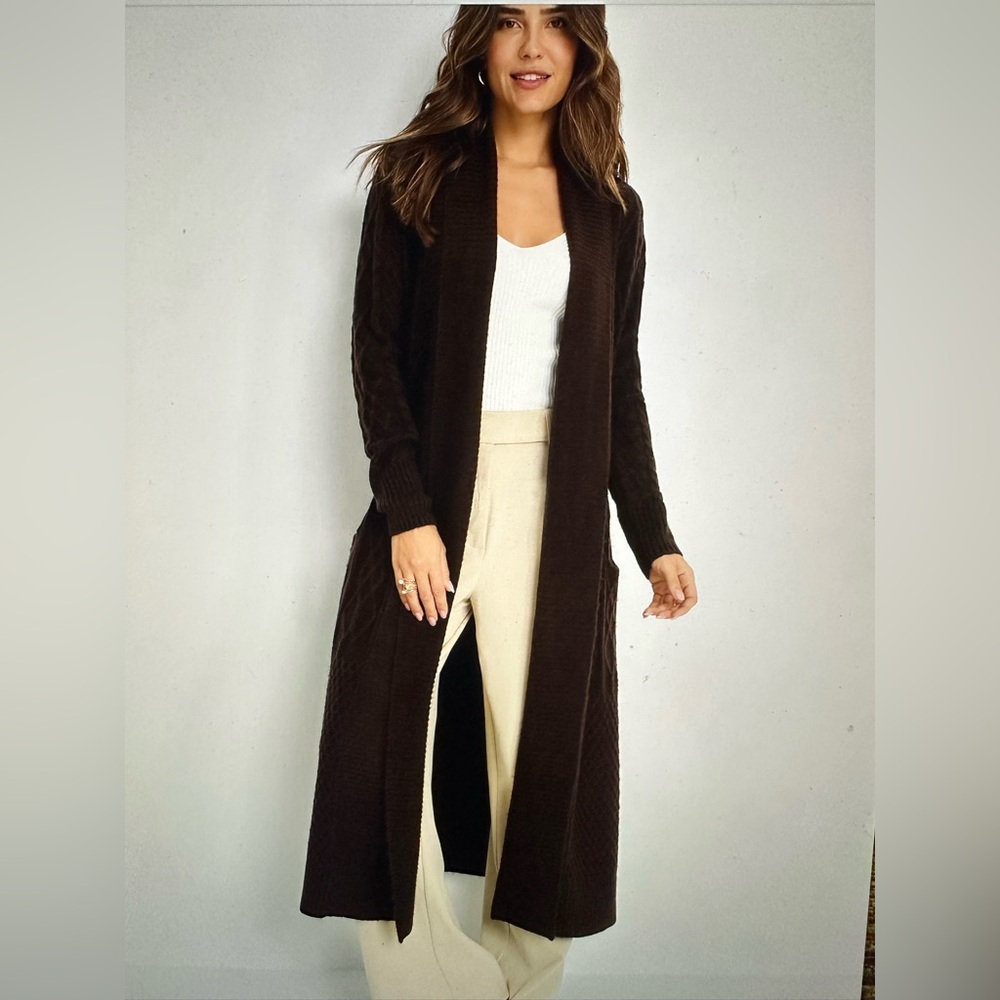NWT Lascana Cable Knit Open Front Long Cardigan